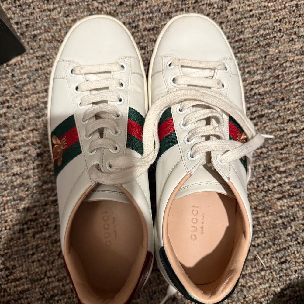 Gucci Calfskin Web Bee Embroidered Womens Ace Platform Sneakers Sz 6/36
